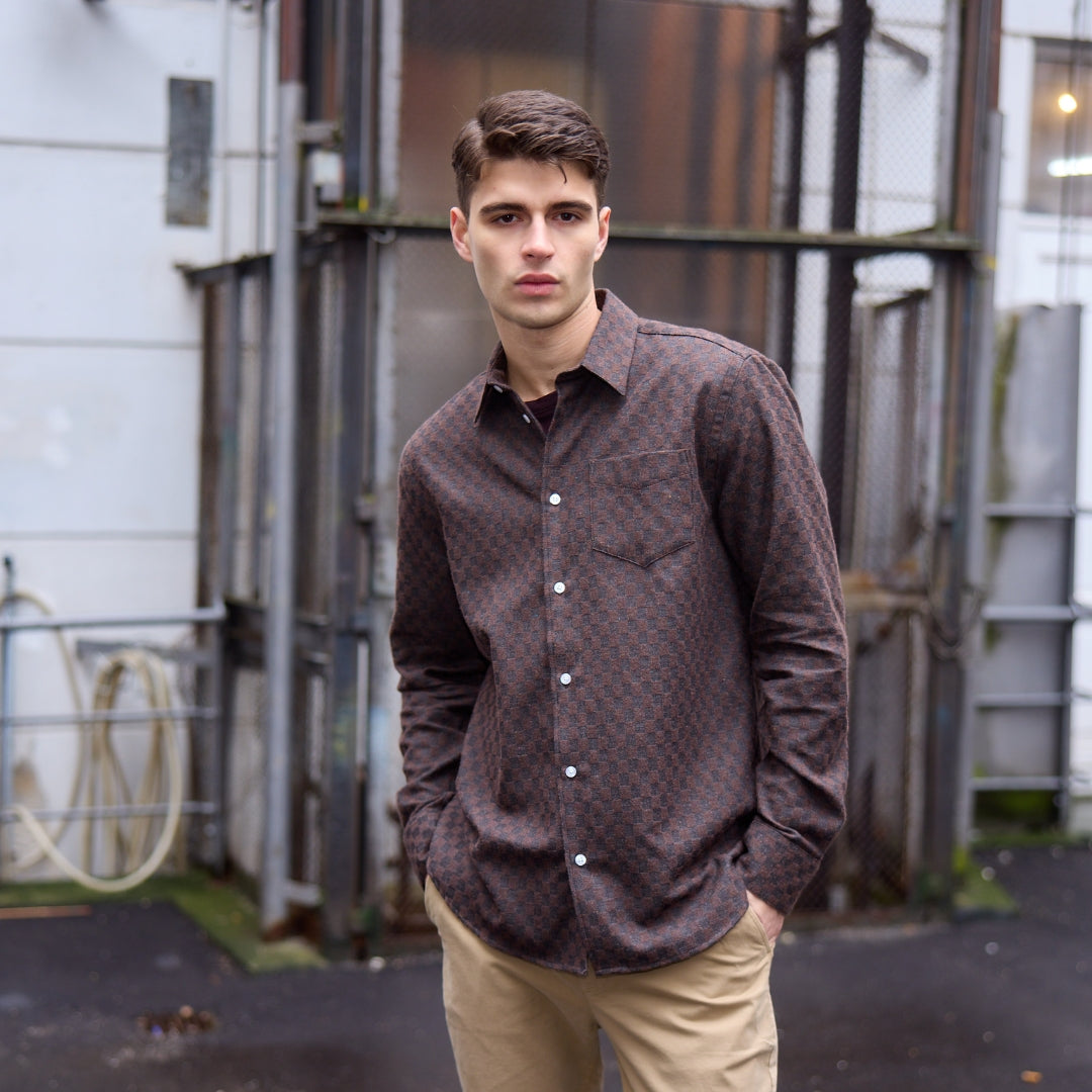 ByGarment Makers Bob Checked Shirt Premium Shirt LS 3000 Ebony Brown