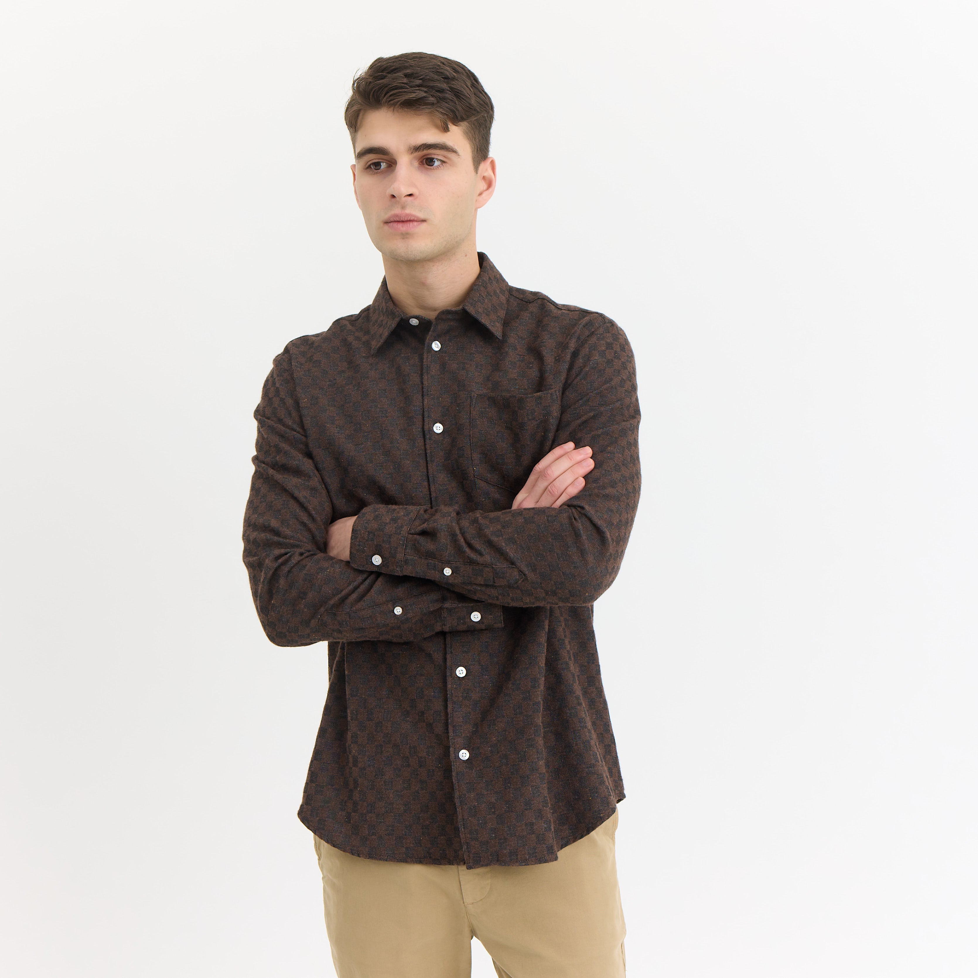 ByGarment Makers Bob Checked Shirt Premium Shirt LS 3000 Ebony Brown