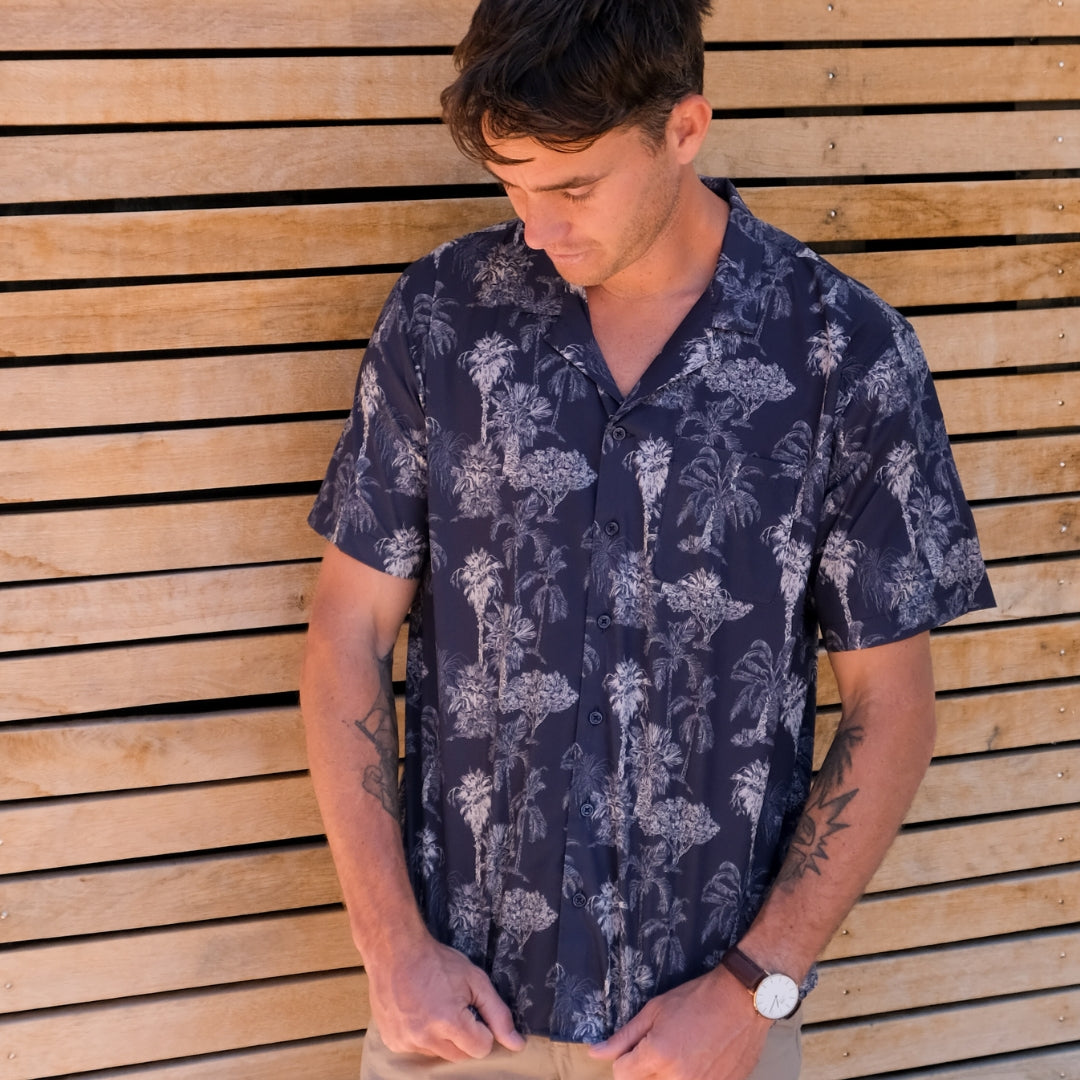 ByGarment Makers Elmer Palm SS Shirt Shirt SS 3096 Navy Blazer
