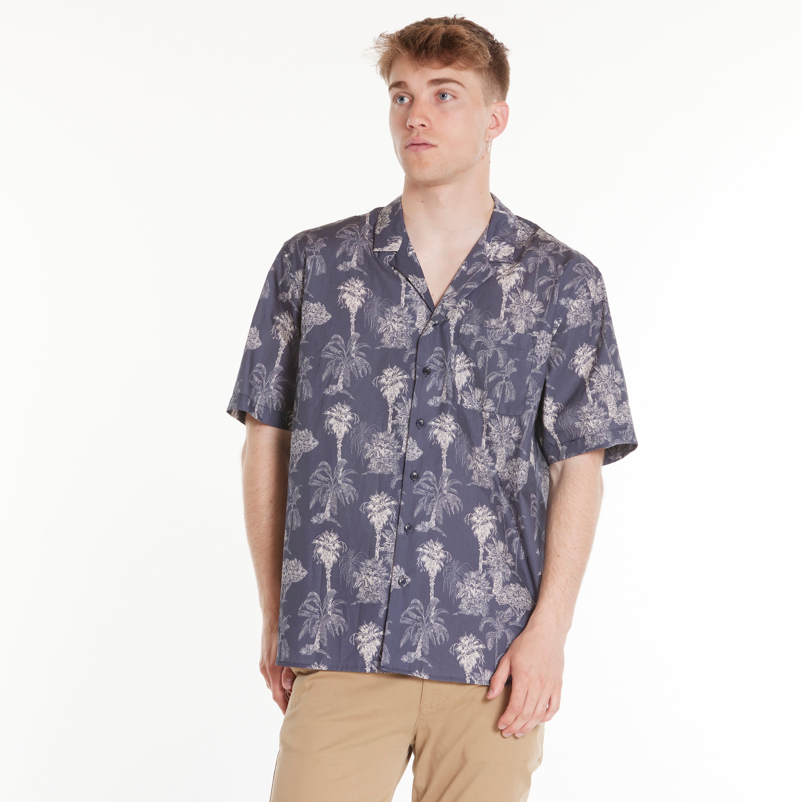 ByGarment Makers Elmer Palm SS Shirt Shirt SS 3096 Navy Blazer
