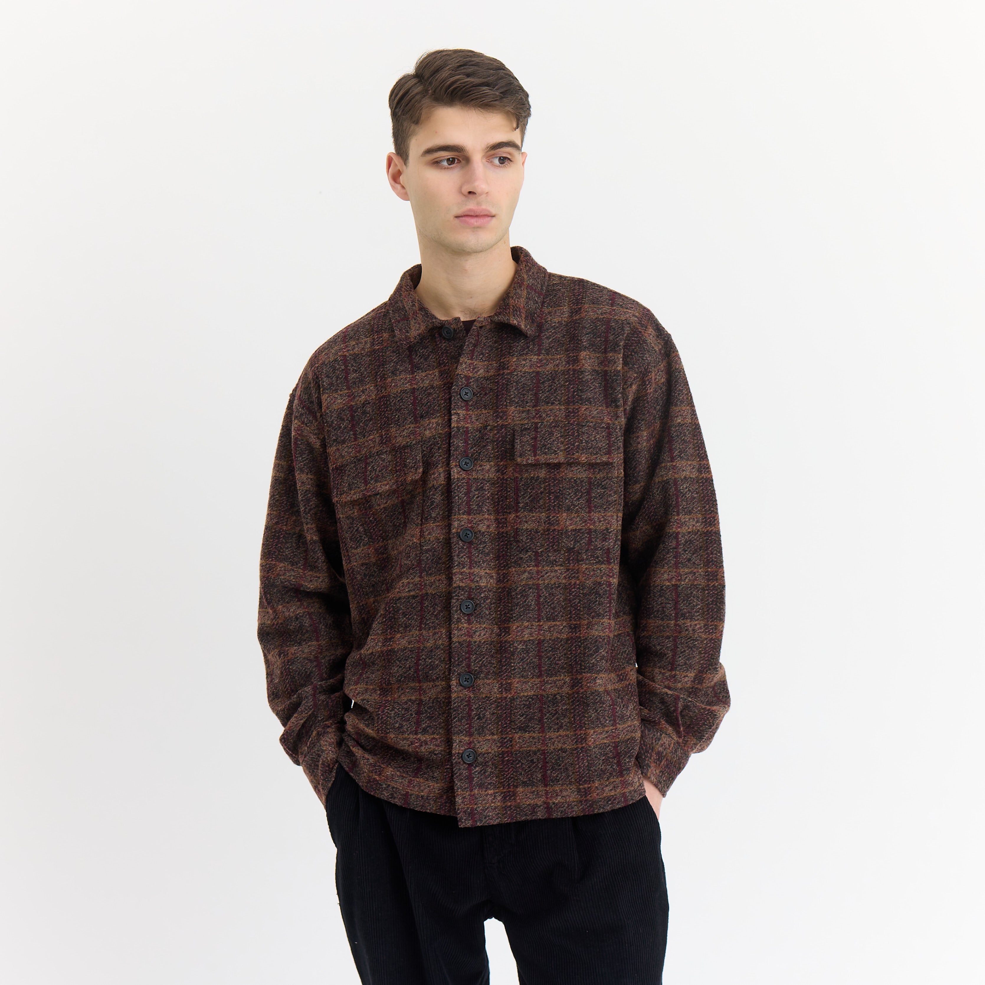 ByGarment Makers Lennox Wool Overshirt Wood - Recycled Shirt LS 3000 Ebony Brown