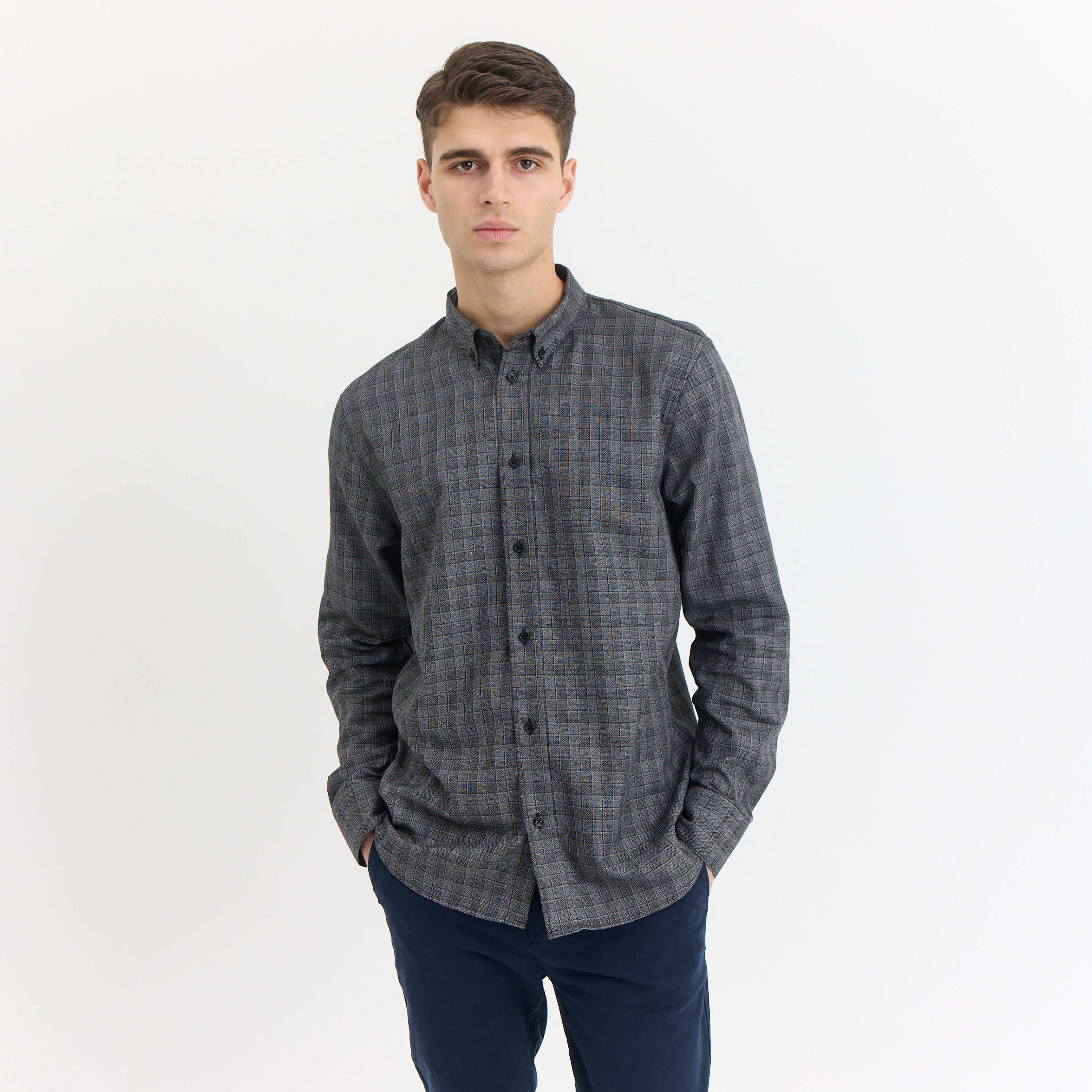 ByGarment Makers Vincent BD Checked Shirt LS 0090 Grey Melange