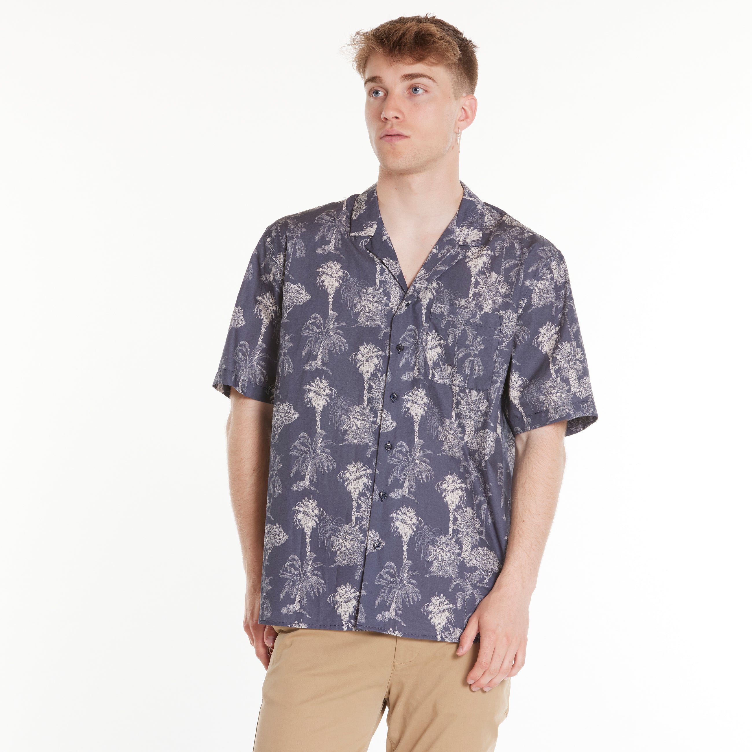 By Garment Makers Elmer Palm SS Shirt GOTS Shirt SS 3096 Navy Blazer