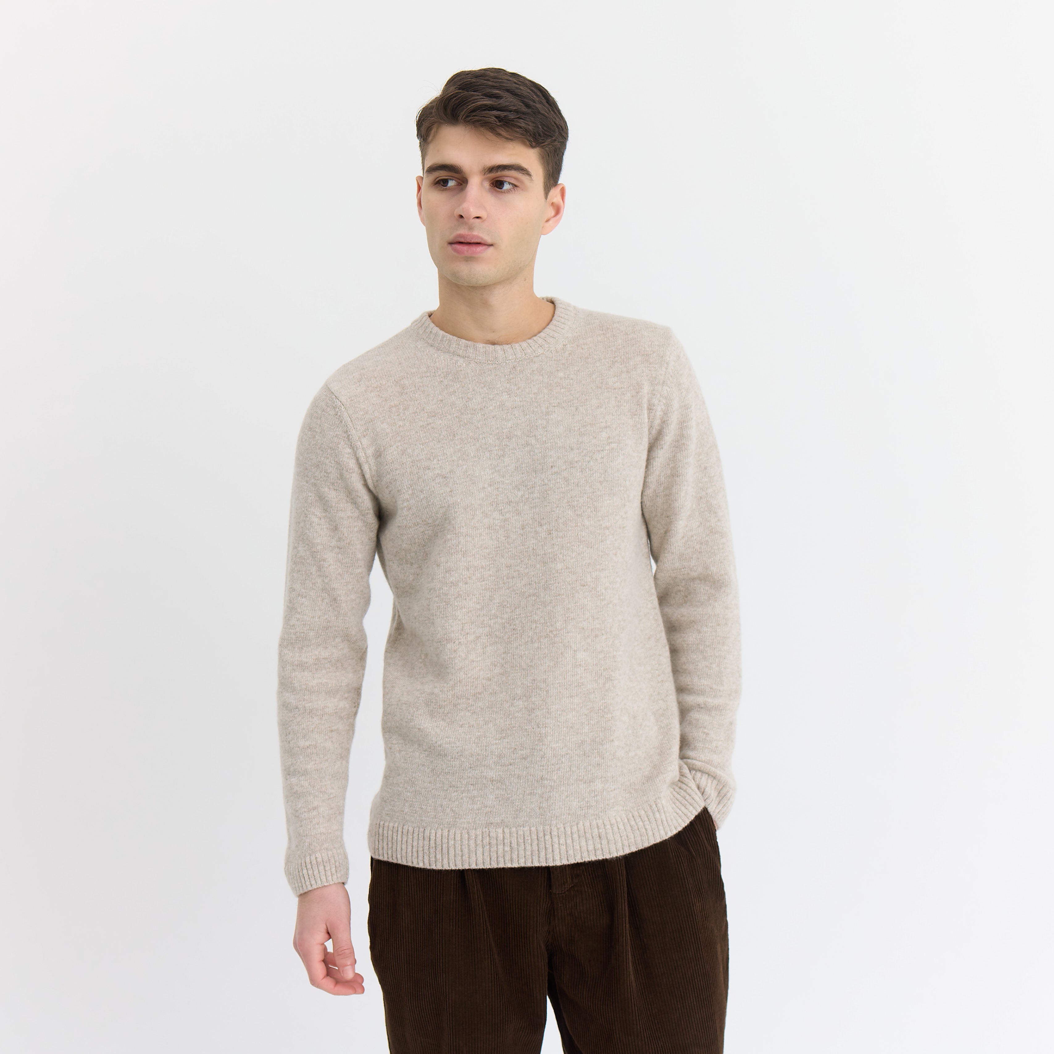 By Garment Makers Franz O-neck Wool Knit Knit 1110 Dark Sand