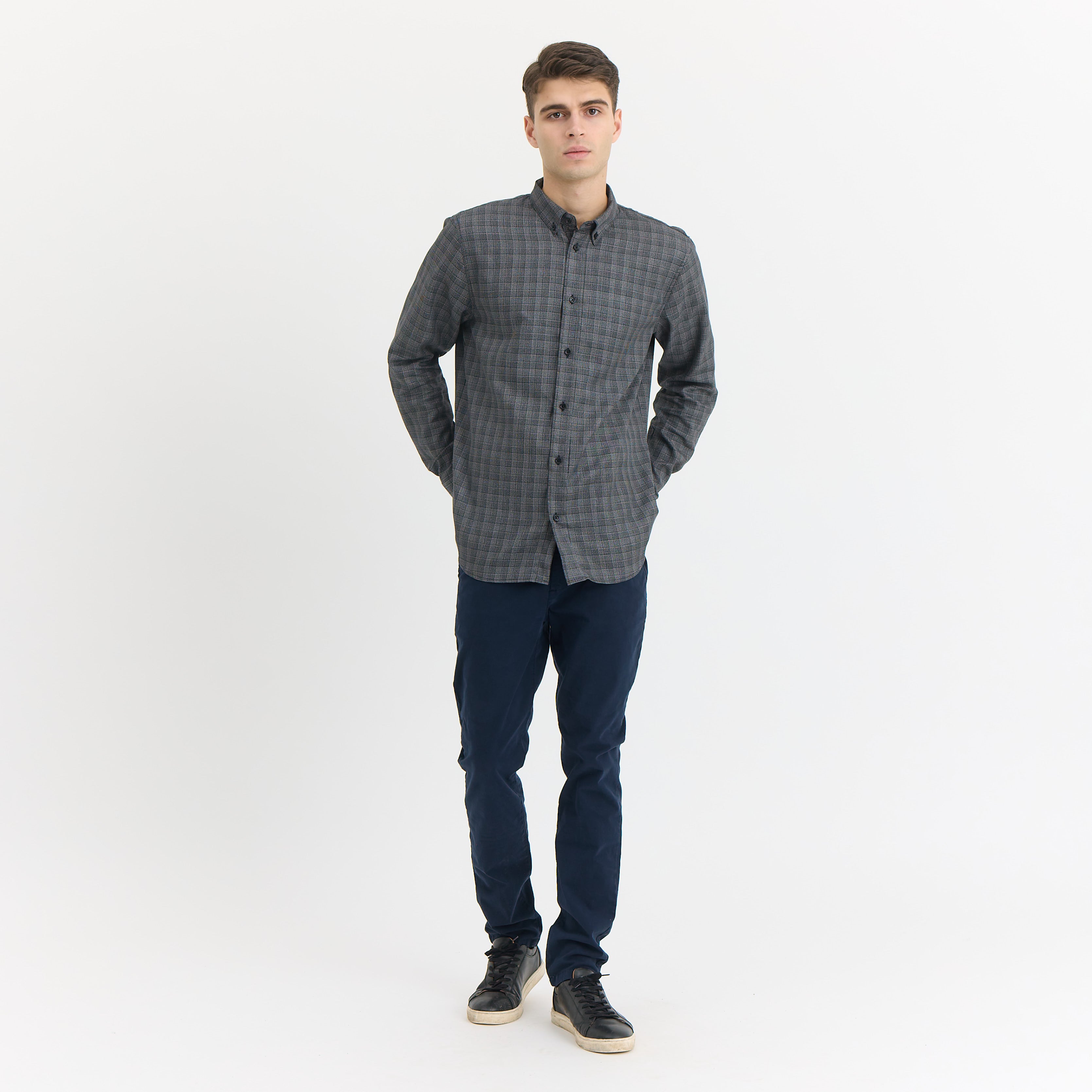 ByGarment Makers Vincent BD Checked Shirt LS 0090 Grey Melange